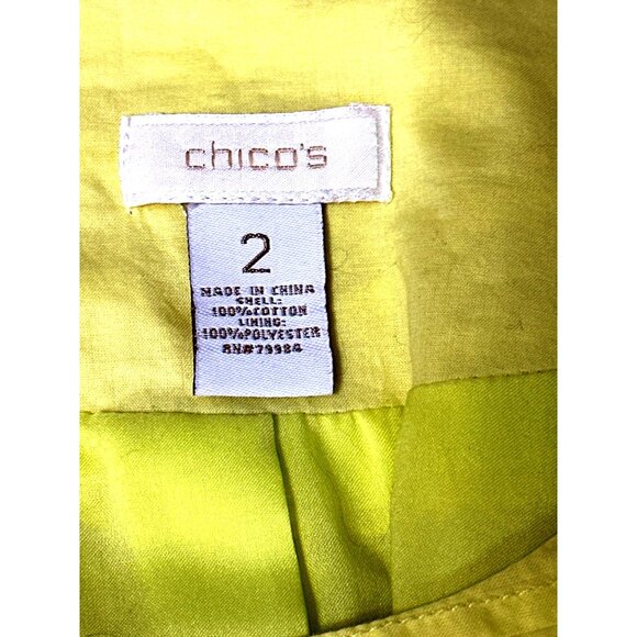 Chicos Yellow Textured Open Front Jacket Cotton Polyester Lining Lightweight 2 - Picture 5 of 11